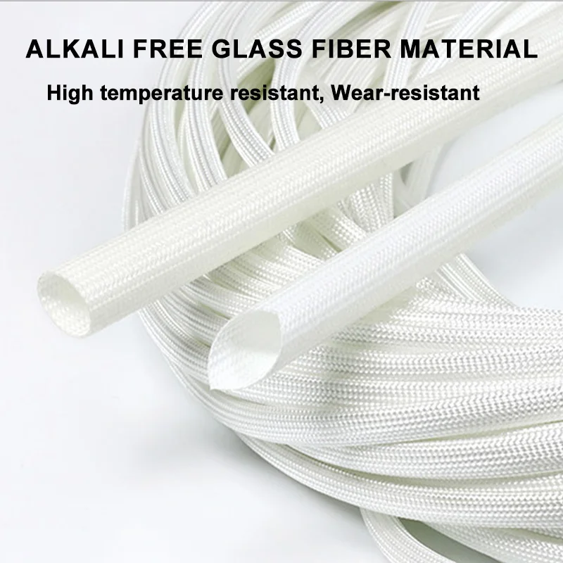 1/5/10M Dia 1/1.5~50 mm 600Deg.C White/Black Fiberglass Tube Chemical Fiber Glass Sleeve Alkali Free Fiber Braided Insulation