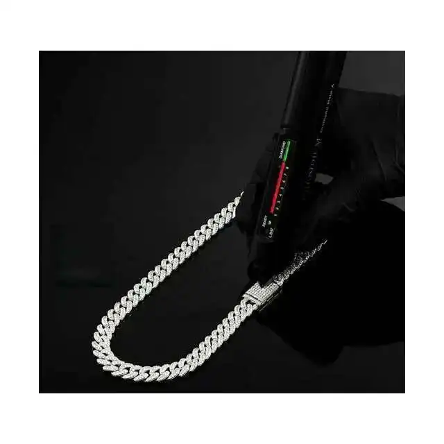 

Arrivalcuban Chain 10mm Miami Cuban Link Chain Vvs Moissanite Diamond Stubbed 925 Sterling Silver White Gold Plated 18-24