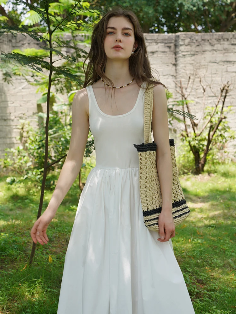 

Miorastudio Hepburn Style Pure White Vest Dress Retro High-End Feelings Women's Skirt Cotton Summer Commute Fashion