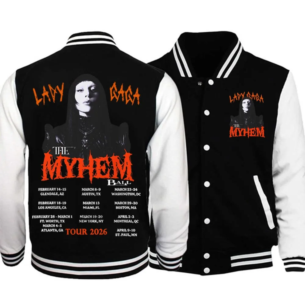 Lady-Gaga Tour 2026 Baseball-Uniform Hoodie-Jacke Harajuku Langarm-Sweatshirt Fan-Geschenk