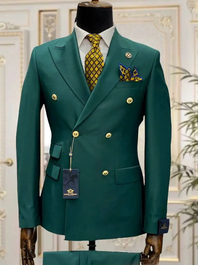 Traje de doble botonadura para hombre, esmoquin ajustado de color azul claro, rojo, verde, para boda, fiesta de negocios, graduación