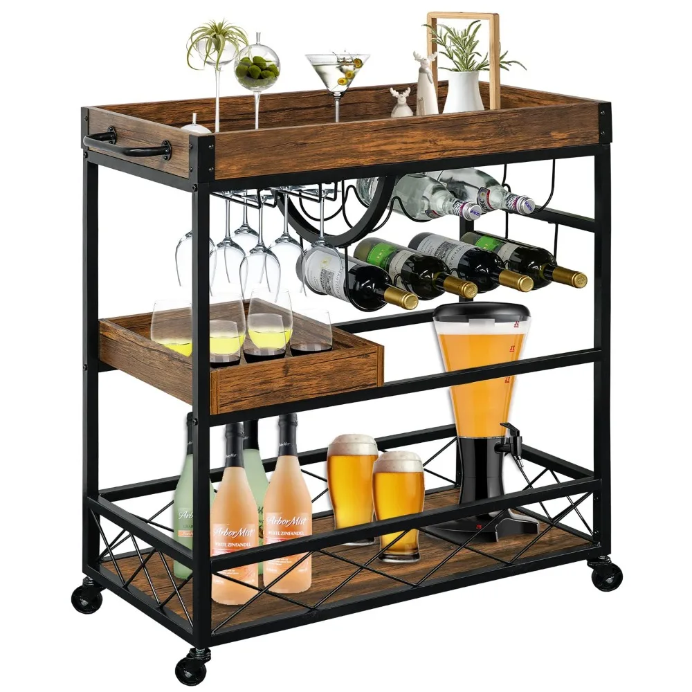 

2024 New Bar Cart for The Home, 3 Tire Industrial Rolling Serving Cart on Lockable Wheels, for Outdoor