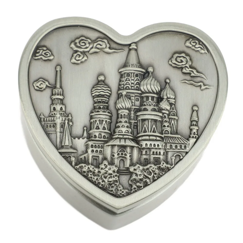 2pcs Velvet Interior Heart Shaped Jewelry Box Emboss Antique Storage Organizer Small Alloy Trinket Organizer Case Home Decor