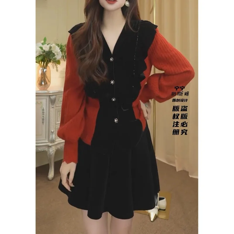 تصميم تكدرت الربط الدانتيل محبوك 2025 جديد الخريف سترة ضئيلة أعلى #3