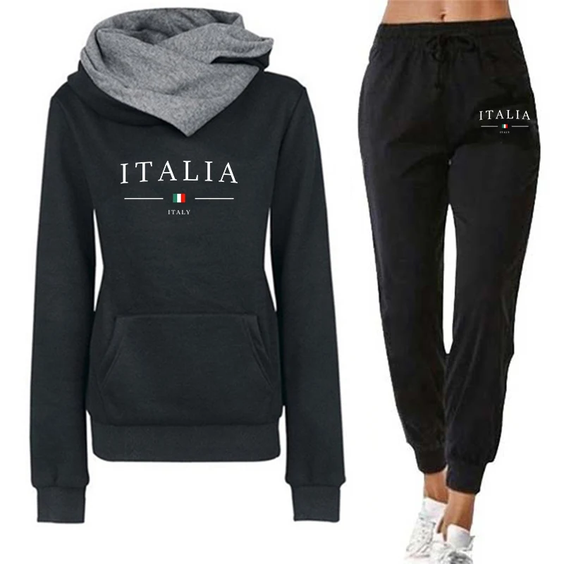 

Womens Tracksuit City Printing Hooded Sweatshirts+Sweatpants 2 Piece Set Popular Woman Pants Sets Daily Casual Street Clothing