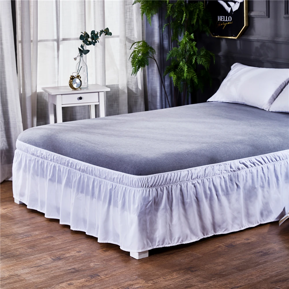 Solid Color Elastic Bed Ruffles Bed Skirt Wrap Around Style Easy Fit 15 Inch Drop Dust Ruffle Bed Skirts Corners Fade Resistant