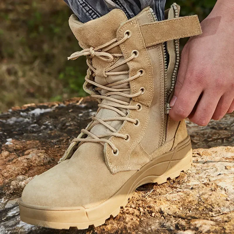 Sepatu bot latihan lapangan pria, sneaker kasual Trekking mendaki gunung gurun pasir 2024 untuk lelaki