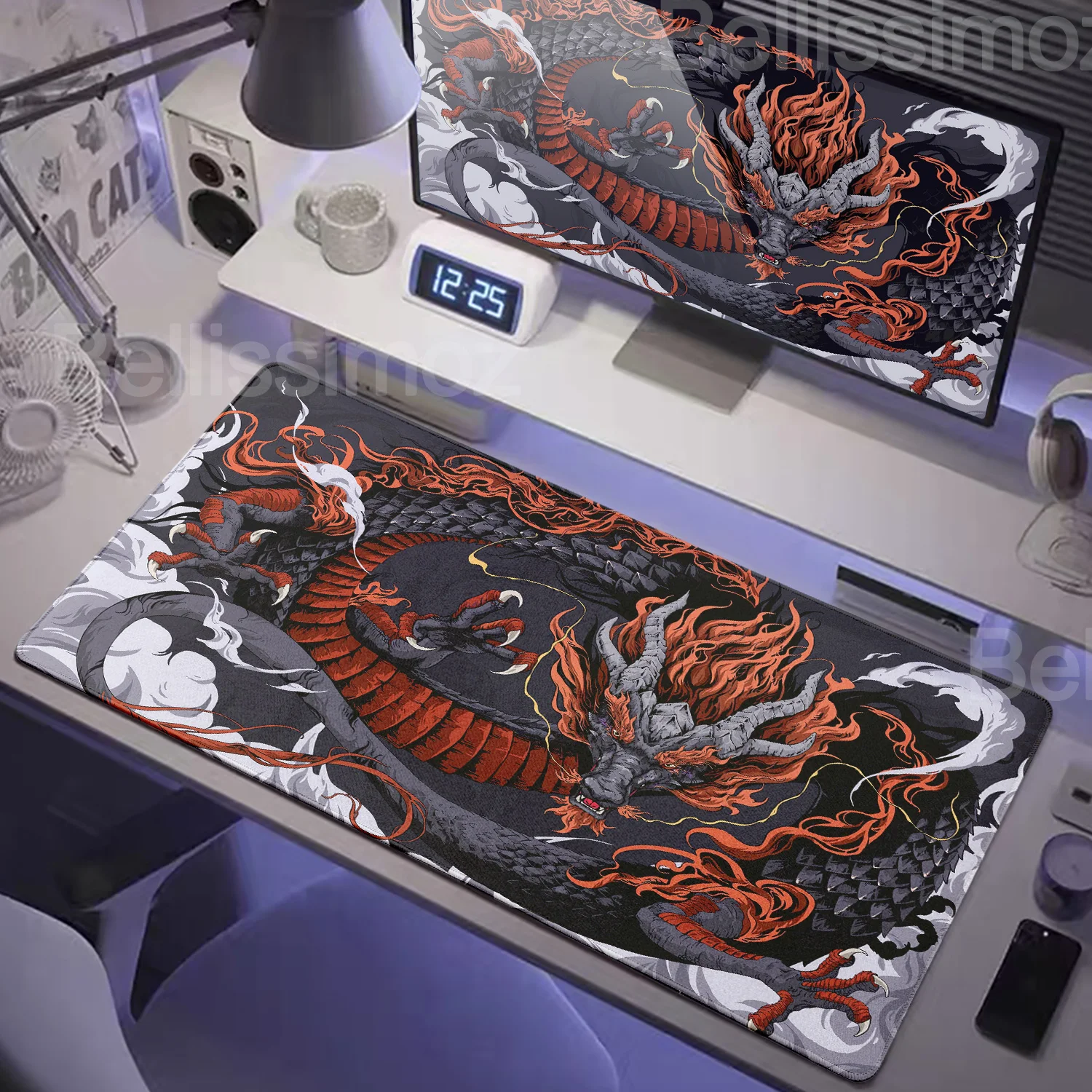 Alfombrilla de ratón de dragón rojo japonés XXL, accesorios para juegos, alfombrilla de ratón para Gamer, Pc, armario, Deskmat, teclado de oficina, alfombra grande 90x40cm