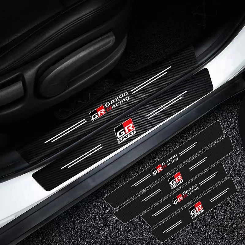 GR Sport Carbon Fiber Car Door Threshold Sill Protector For Toyota GR Sport Gazoo Racing C-HR RAV4 Mirai Avensis Prado Prius Car