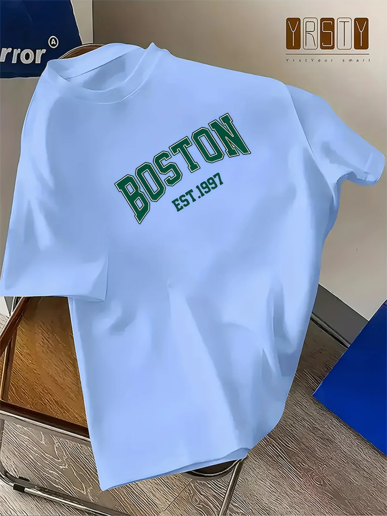Men's summer 100% pure cotton fashionable casual sports loose Boston letter pattern print round neck short sleeved T-shirt top