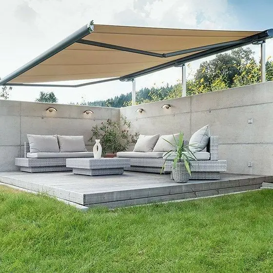 Electric Folding Roof Awning with LED Light Outdoor Wall Motorised Garage Retractable Sun Shelter Motorized Full Cassette Awning
