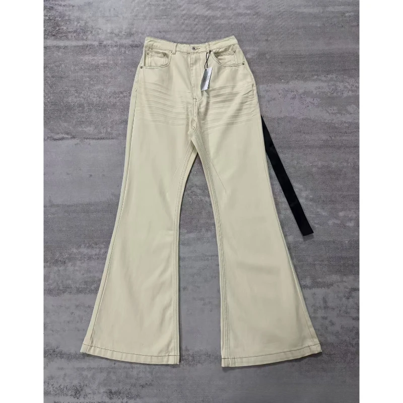 

High Street Dark Style Off-white Flared Denim Pants Men Women Casual Fashion Jeans Men's Clothing