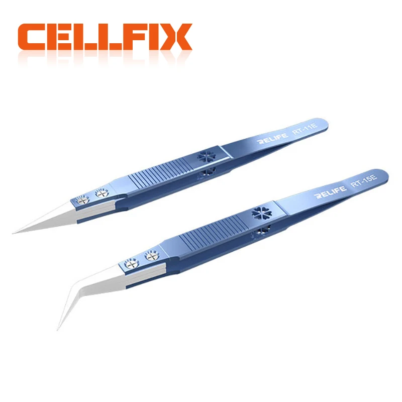 RELIFE RT-11E/RT-15E Precision Titanium Alloy Anti-static Ceramic Tweezers Strong and Sturdy for Mobile Phone Maintenance