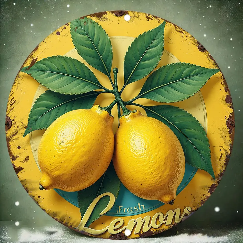 CIFBUY Fresh Citrus Lemon Tree Aluminum Wall Art Waterproof Durable 2D Metal Sign for Bar Cafe Coastal Villa Patio Yard Decor