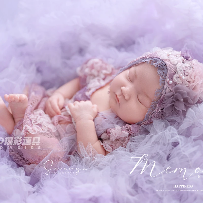 

Dreamy Purple Newborn Photography Outfit Princess-Style Lace Dress with Matching Hat Newborn Baby Girl Photo Shoot Costumes