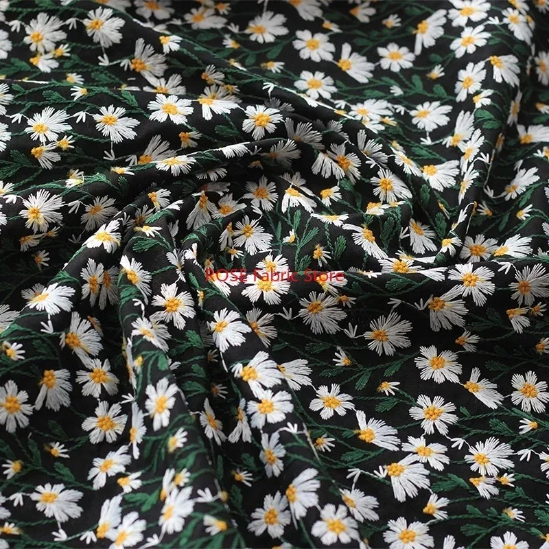 3D Daisy Flower Embroidery Cotton Linen Fabric For Cheongsam, performance costumes, fashion, sofa pillows, cushions DIY fabrics