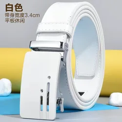 2024 Golf Men's Luxury Belt Fashion New Leather Automatic Buckle White Korean Pants Belt Youth Trend White Belt 110 -125cm