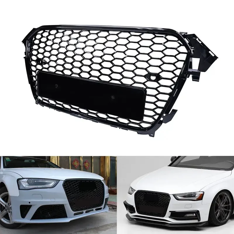 

For 13-15 A4 S4 B8 RS4 Style Honeycomb Mesh Front Bumper Grille Gloss Black