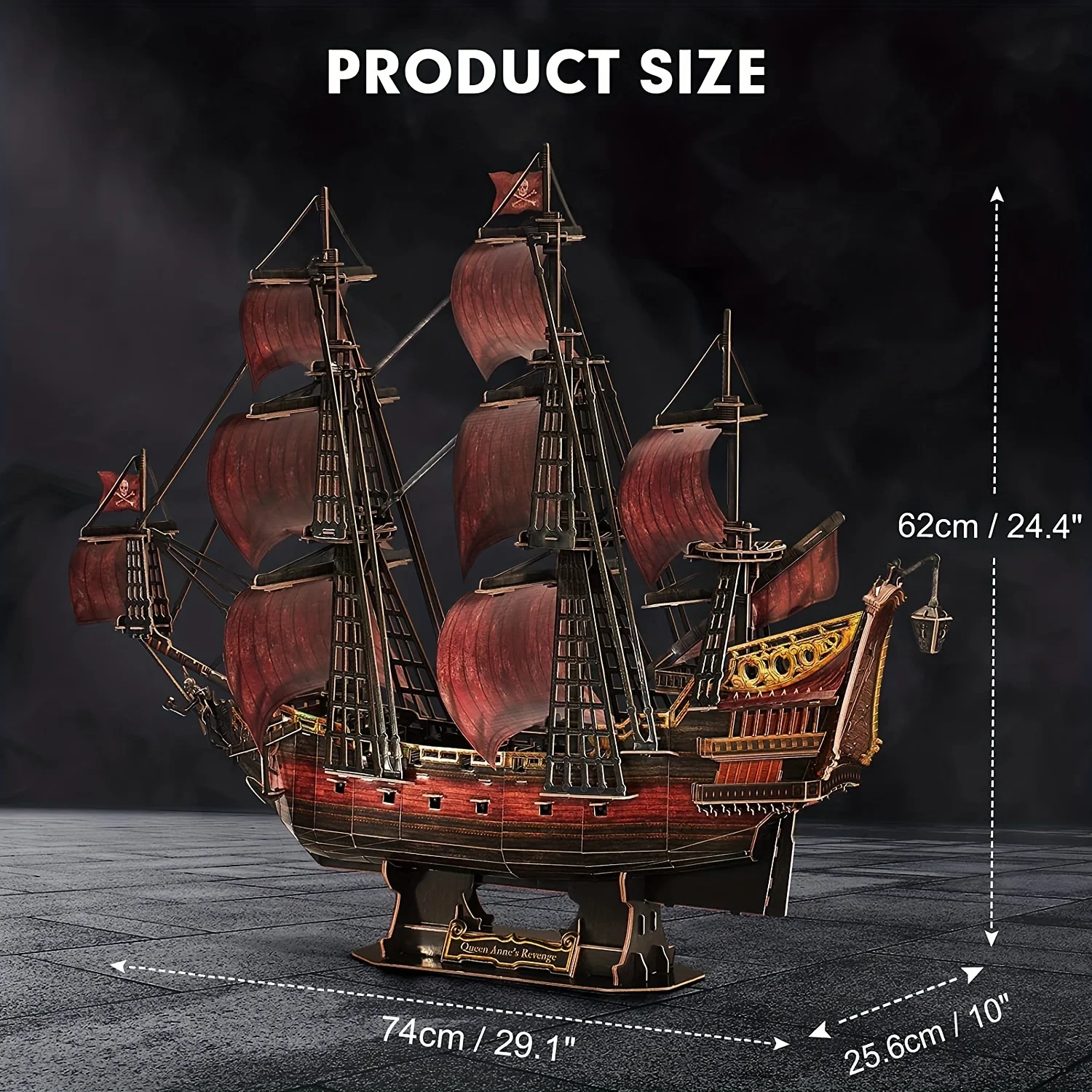 Commemorative Edition 3D Model Puzzle—Queen Anne's Revenge, Blood-Red Hull, Laser-Golden Ship Edges, 391 Pieces, Stunning Design, Full of Pirate Elements, Immersive Experience, Trendy Player Collectible, Legendary Sea Beast