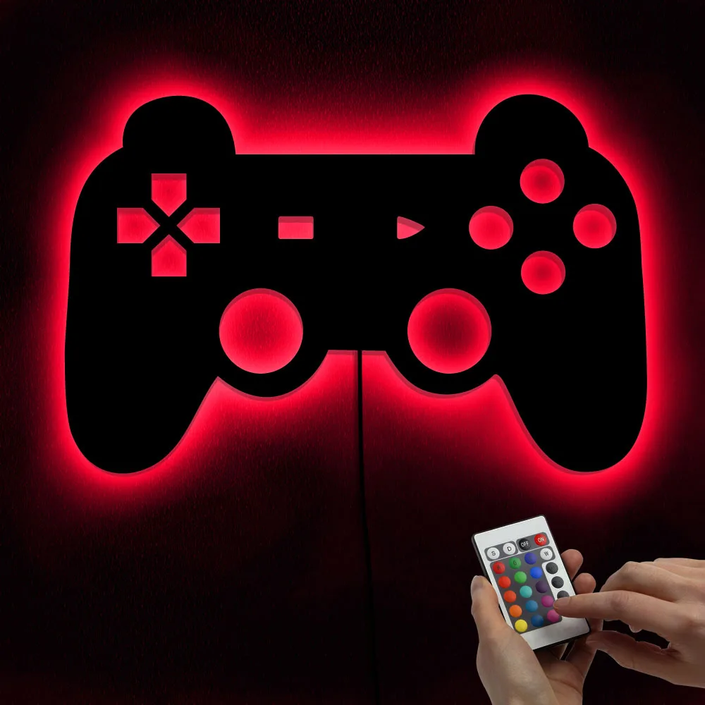 Gamepad Controller Wall Mirror With LED Backlight Joystick Game Decorative Mirror Video Game Retro Arcade Home Decor Gamers Gift