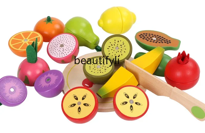 Holzgeschnittenes Musikset zum Schneiden von Obst und Gemüse, Babyspielzeug mit Magnetmagnet, simuliertes Spielhaus für Jungen und Mädchen