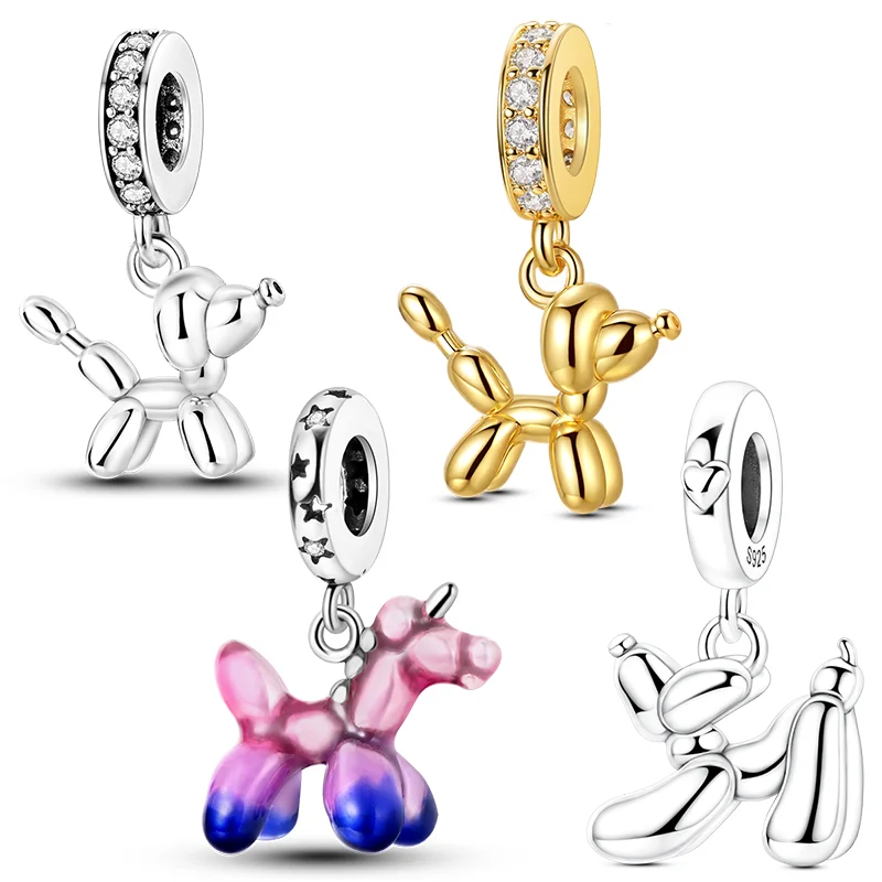 Neue Original-Charm-Perlen aus 925er-Sterlingsilber, Luftballon-Pudel, baumelnd, für Armband, Frauen und Mädchen, feiner DIY-Schmuck, Geschenk