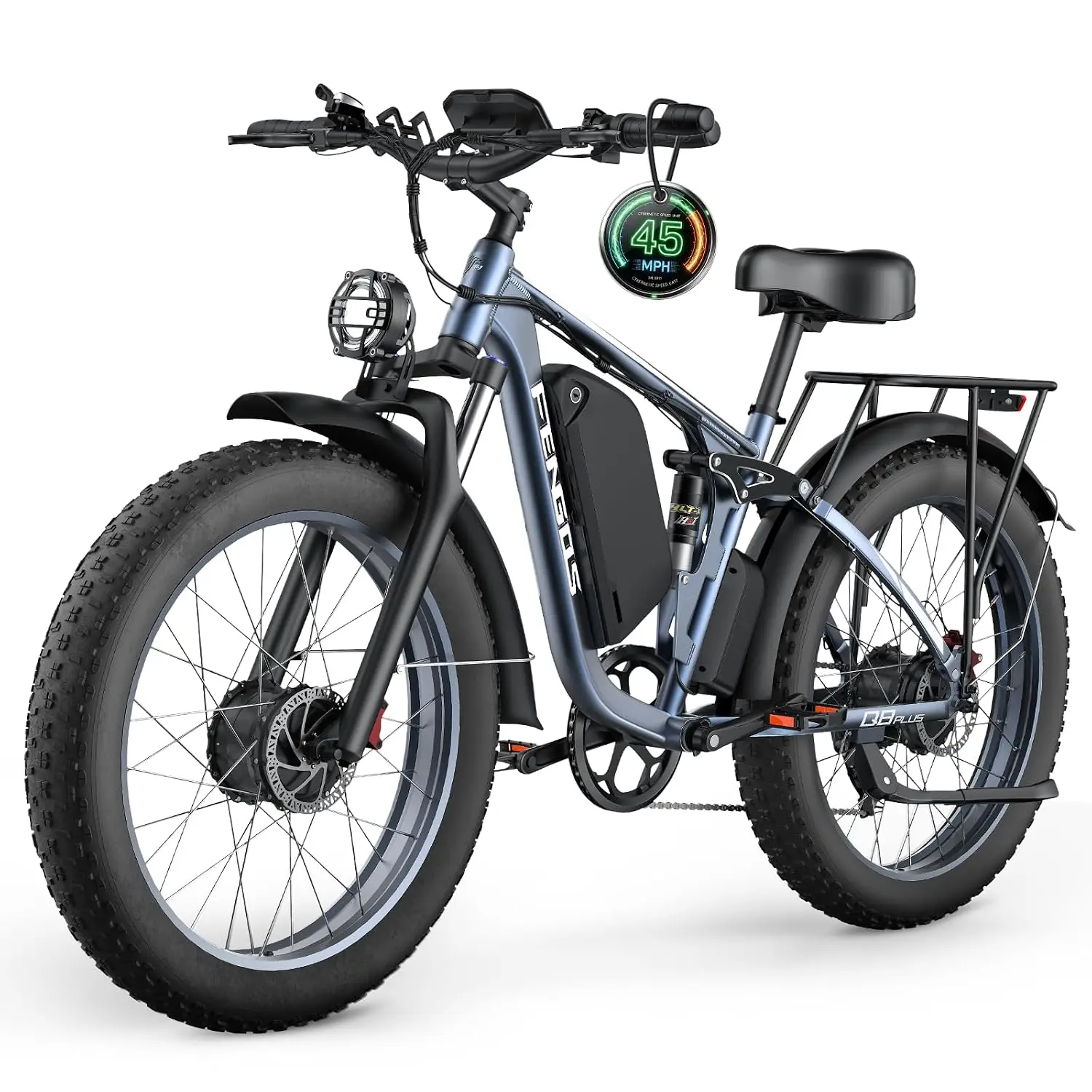 5000W Dual Motor Electric Bike 45MPH 52V 23Ah 100 Miles Lockable Suspension 26