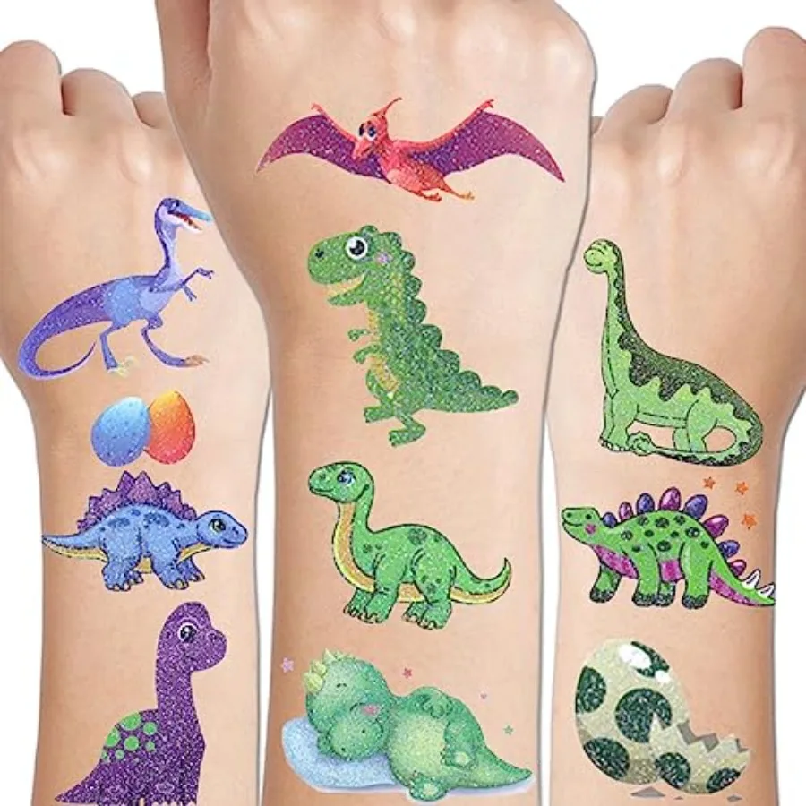 

Limited-time special offer CHARLENT 0 Glitter Styles Dinosaur Temporary Tattoos for - 4 Sheets Glitter Dinosaur Tattoos for Boy