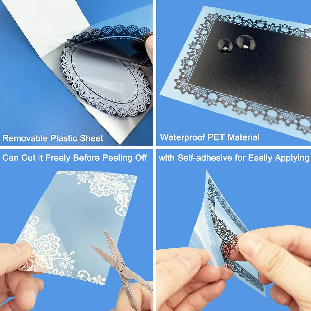 30Sheets Lace Fantasy Series Black Ink and White Ink PET Stickers Book Creative DIY Decor Collage Journal Stationary Application