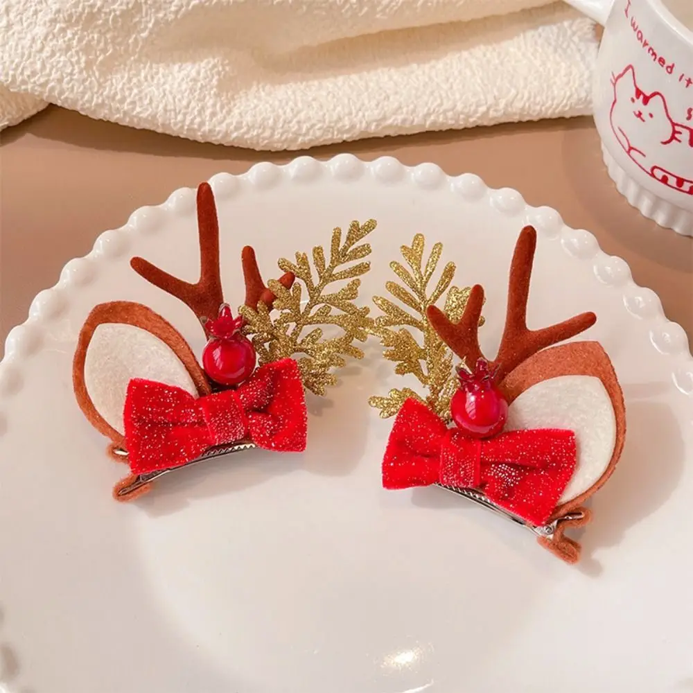 Han Clothes Accessories Antler Hairpin Flower Bow Christmas Hair Clip Duckbill Clip Hair Decoration Deer Horn HeadWear Party
