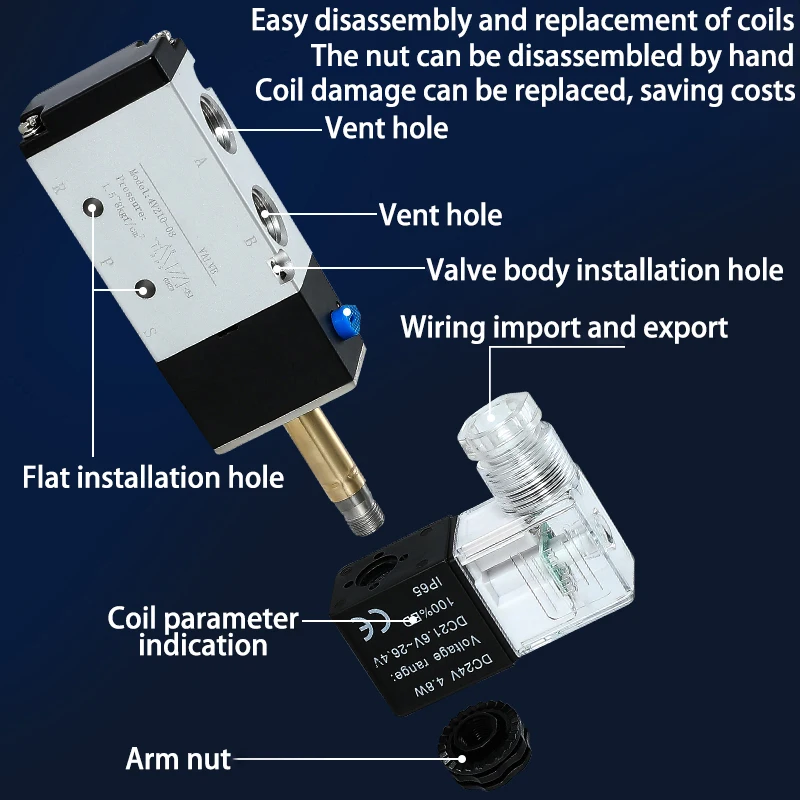 4v210-08 Hochwertiges Airtac-Typ Pneumatisches Elektrisches Magnetventil Richtungssteuerungs-Luftmagnetventil 12V 24V 220V 4v210 – Detail 3