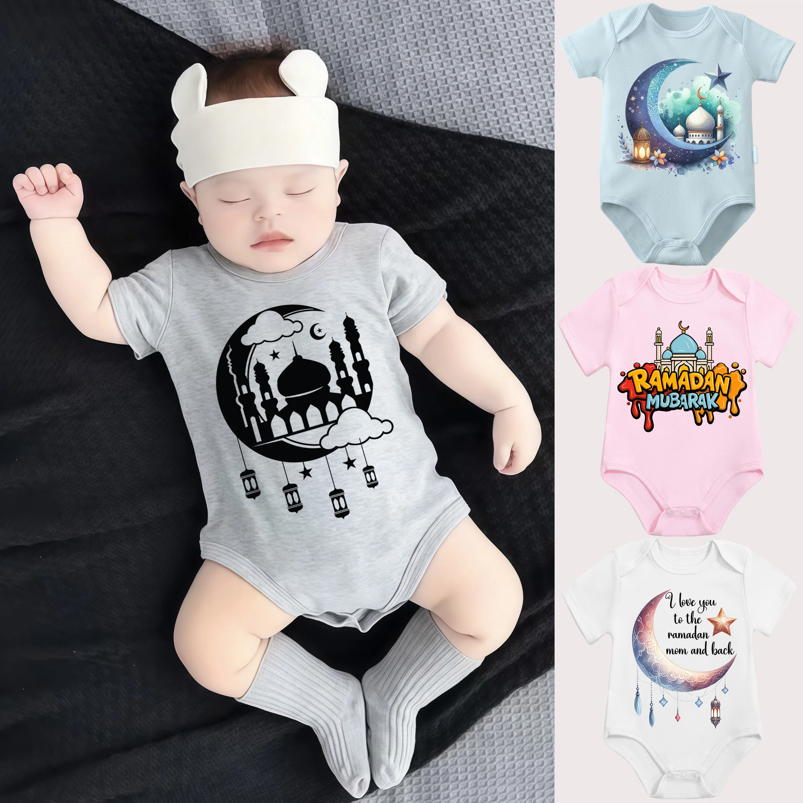 

Pure Cotton Bodysuit Holy Divine Moon Ramadan Moon Print Onesie Comfortable Cloths for Baby Jumpsuit for 0 To 12 Months Newborn
