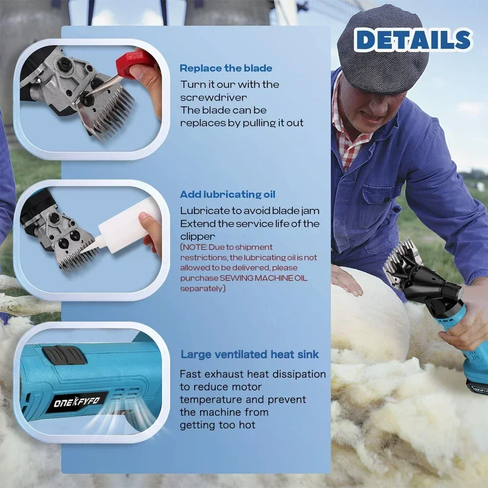 Wireless 6 speed 13 teeth Electric Wool Shears Pet Clipper Machine Goat Horse Hair Scissor Sheep Shearing for Makita 18V Battery