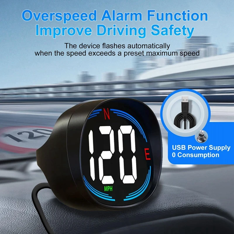 HUD GPS Speedometer Universal Car Heads-Up Display 2.7Inch Speed Meter With Compass Over Speed Alarm For All Vehicle Durable