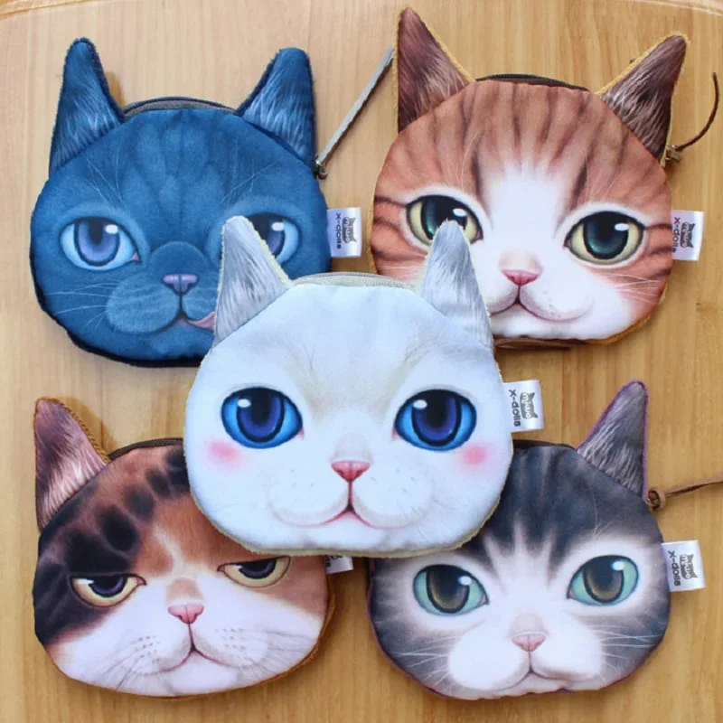 New Cute Cartoon Cat Wallet Coin Purse Storage Bag 3D Animal Cat Women Cosmetic Storage Bags For Kids And Adults