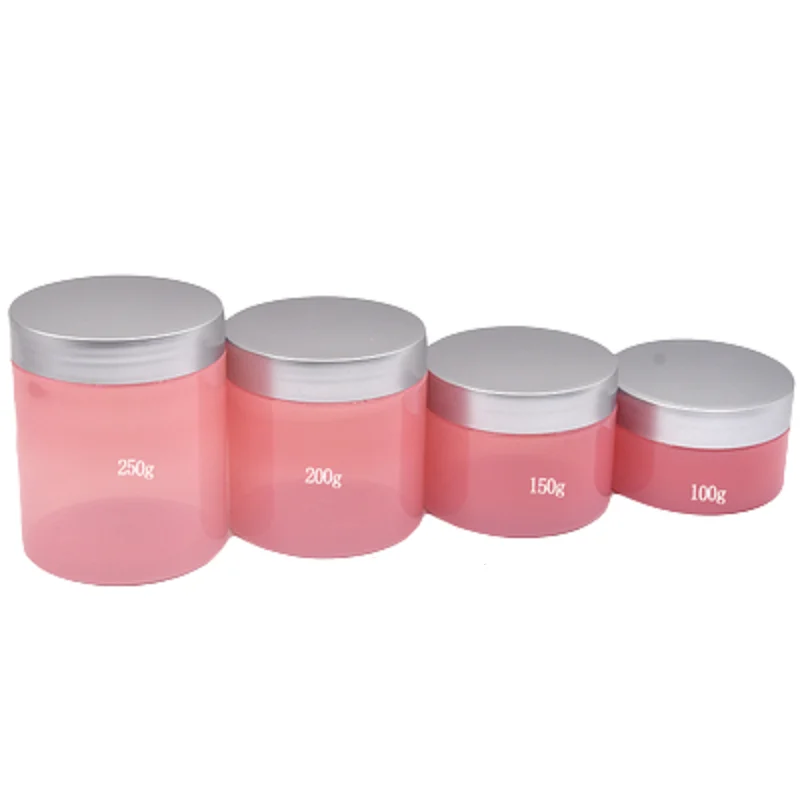 20Pcs Plastic Jar Pink Refillable Bottle Silver Lid 100G 150G 200G 250G Portable Empty Packaging Pots Containers For Cosmetics