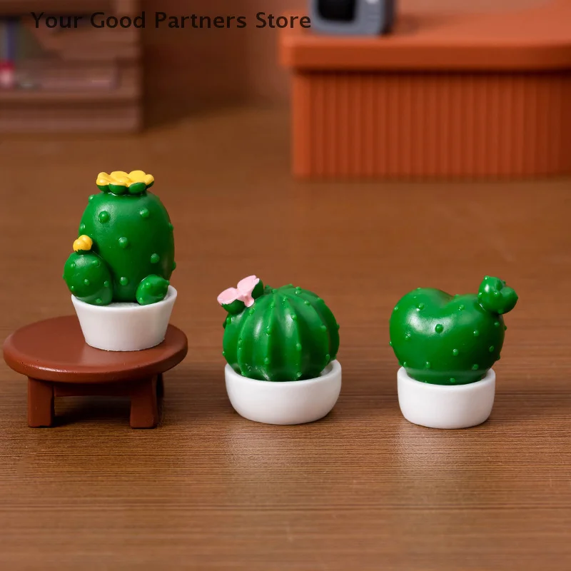 Mini Cactus Figurines Ornaments Cactus Bonsai Decor Micro Landscape Decor Plant Bonsai Potted Succulent Statue Desktop Ornaments
