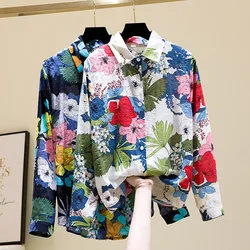 Floral Printing Vintage Polo-Neck Single Breasted Long Sleeve Women's Blouse Shirt Casual Female Clothing Tops Fashion Blouses