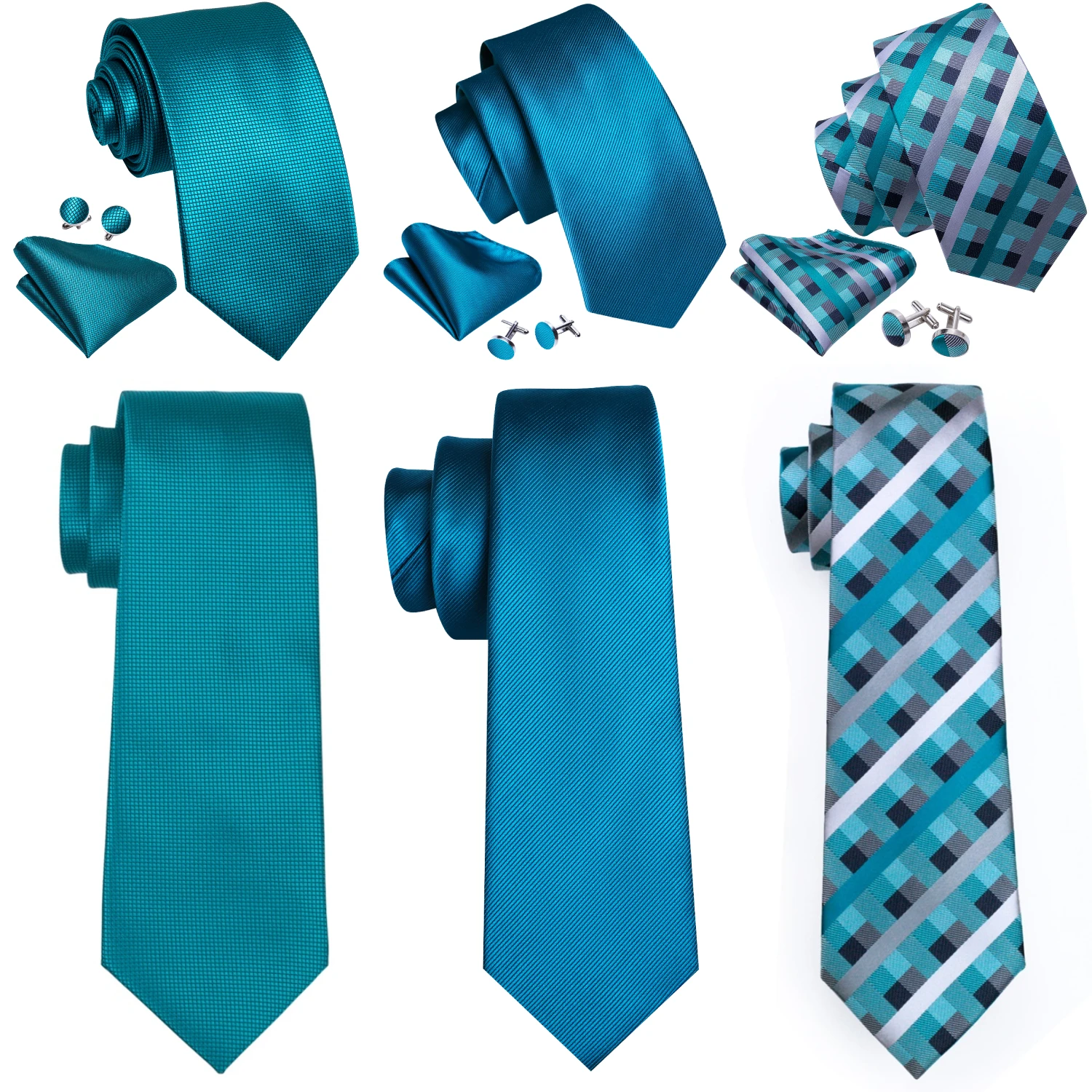 

Barry.Wang Jacquard Water Duck Blue Men's Tie With Pocket Square Cufflinks Set Exquisiet Necktie For Male Wedding Business
