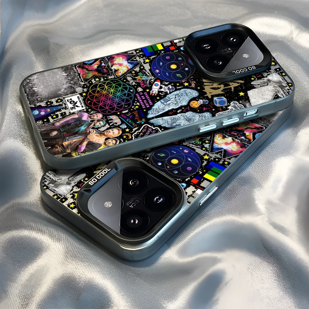 1pc C- Coldplay Band Phone Case IMD Phone Case For IPhone 16 15 14 13 12 11 Pro Max Plus Color Silver Cover