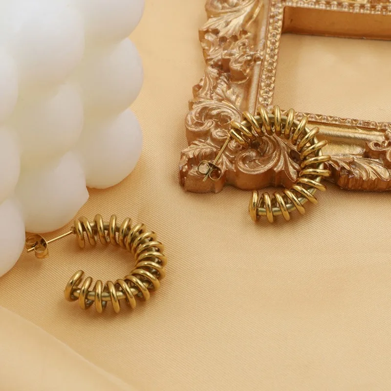 

Серьги-гвоздики C-образной формы из титановой стали с позолотой 18 карат, экстравагантный дизайн, для женщин