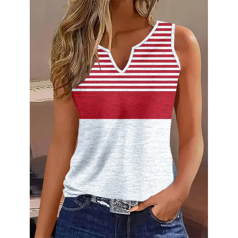 

Summer New Cross-Border Simple Fashion Women's Breathable Notched SleevelessVCollarTShirt