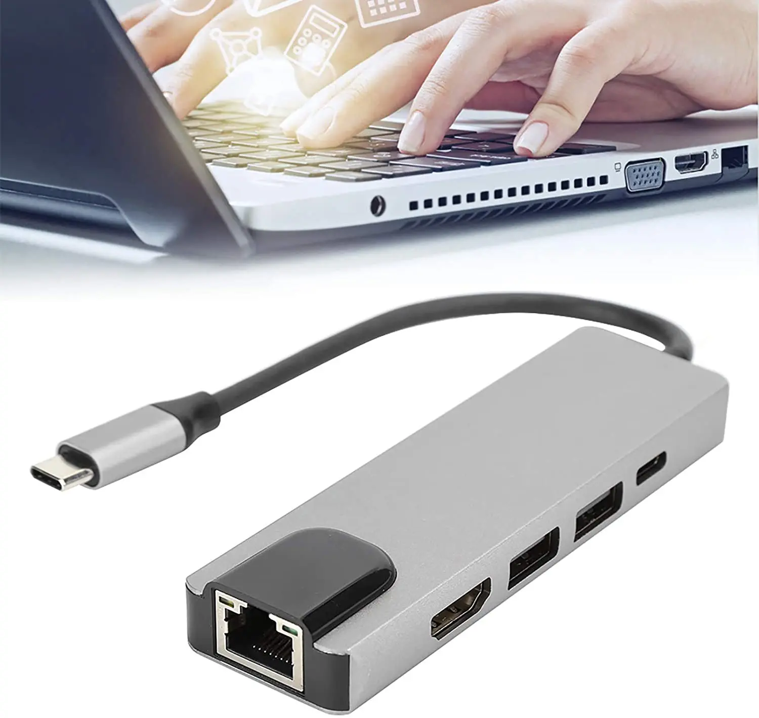 Pop 5 In 1 USB C Hub Type C To 4K HDMI-compatible Adapter RJ45 Network 100M Ethernet Lan Charger Port Adapter For Macbook Pro