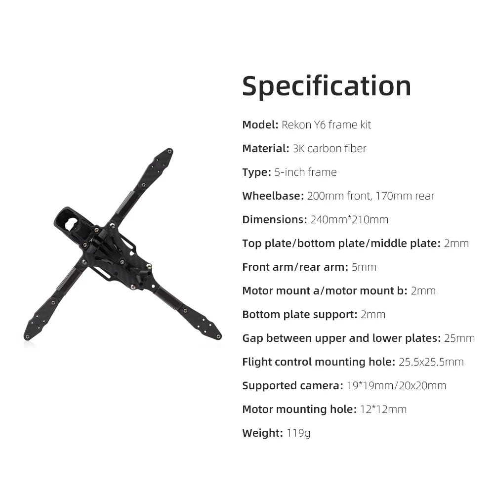 Rekon Y6 5-inch frame compatible Analog/O3/Moonlight Kit VTX long-range FPV frame/5MM arm kit