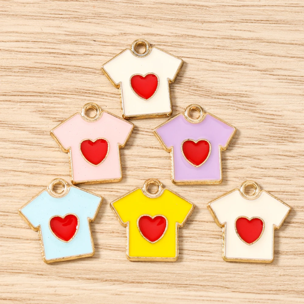 

Tusember 10pcs 16*16mm Cute Pendants Enamel Heart T-shirt Charms for Earrings Bracelet Necklace Pendants Jewelry Making Craft
