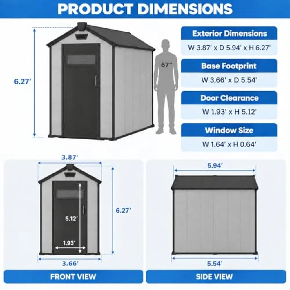 4x6 FT Resin Storage Shed with Floor Window & Lockable Door