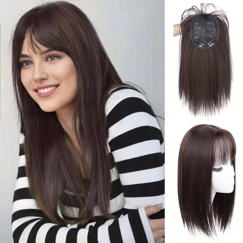 Synthetic wig Toppers With Bangs Clip In Hair Topper  Pieces For Thinning Hair Hair Loss Cover Gray Hair Hair Accessories
