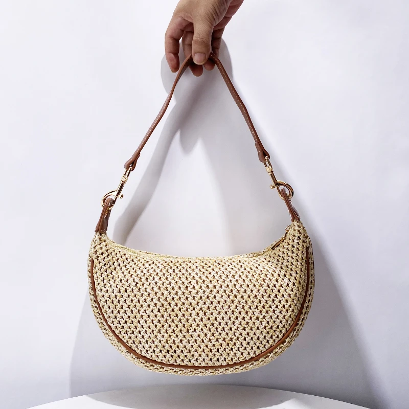 MEDIOW Beach Half Moon Sacs pour femmes Sacs à main et sacs à main de créateurs de luxe 2024 Nouveau en Papyrus Tissé Creux Décoration Angleterre Style Petit Aisselles Larges Bretelles Sac À Bandoulière haute qualité