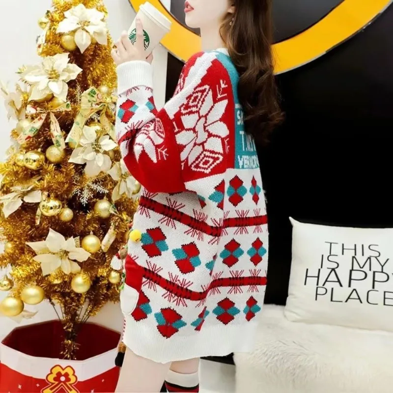 عيد الميلاد مزاجه المألوف أفضل صديق مطابقة سترة فضفاضة سميكة الأحمر الشتاء البلوز دافئ المرأة أبلى #4
