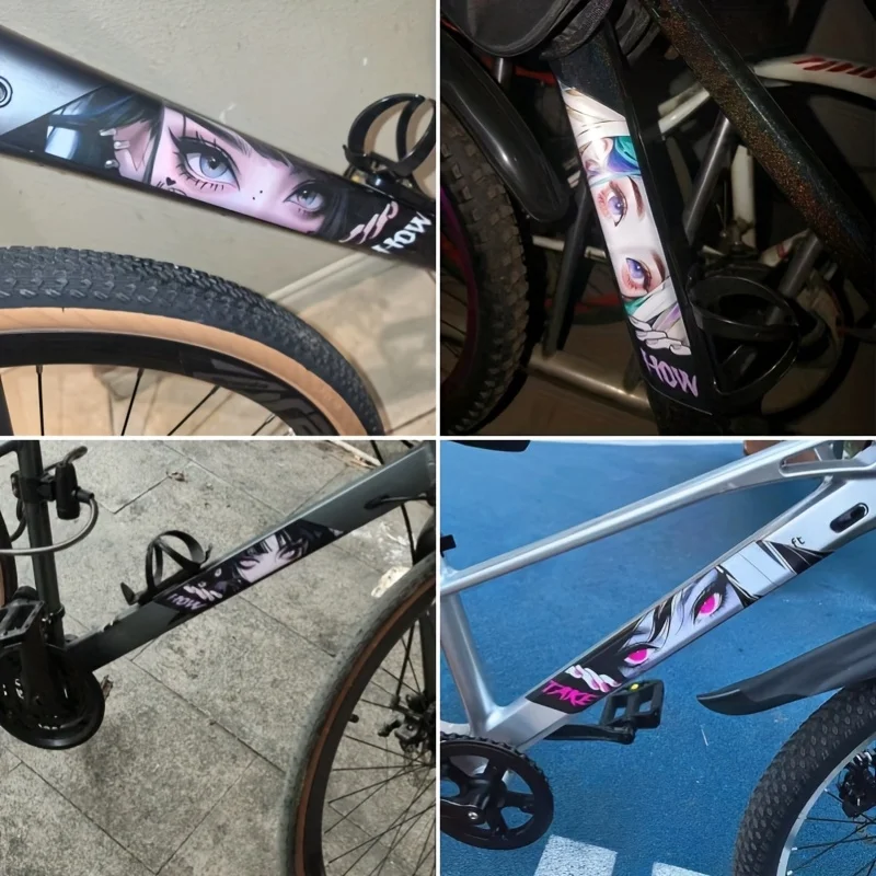 Anime Eye Wheel Rim Sticker 2Pcs PVC Waterproof JDM Red Decal for Road Mountain Bicycle Durable Matte